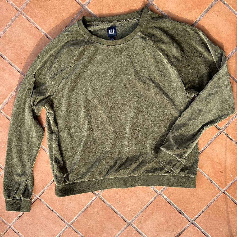 Gap Olive Green Velour Raglan Pull Over Size Large Tall
